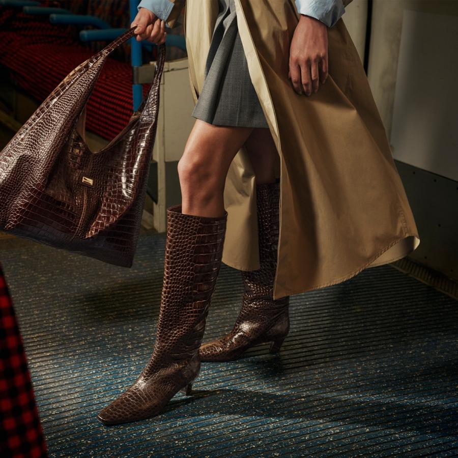 Brown crocodile bag and boots