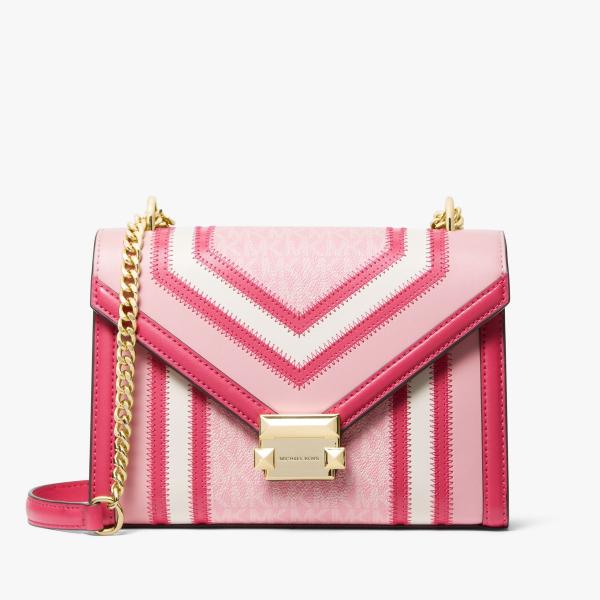 Pink stripe handbag with gold chain
